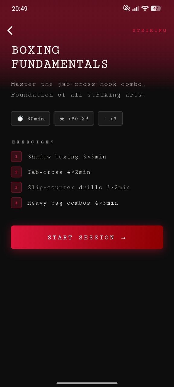 Session completed screen